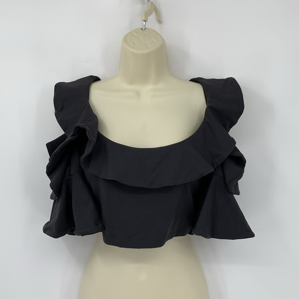 Susana Monaco cold shoulder crop top shirt blouse ruffle jersey knit stretch S